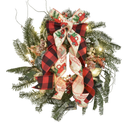 Christmas Wreath with Lights, 18 Inch Lighted Outdoor Christmas Wreath - Prelit Winter Xmas Door Wreath with Berry, Pine Leaf for Thanksgiving Holiday Wall Window Decorations