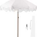 Rayjee 6.5FT Patio Umbrella with Fringe, UV Protection Beach Umbrella with Tilt & Adjustable Height, Includes Carry Bag & Ground Stake, Outdoor Umbrella for Pool, Garden, Backyard