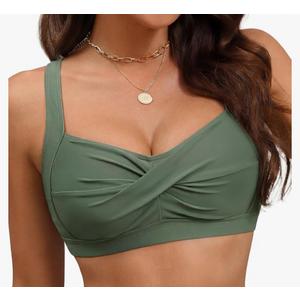 Women's Twist Front Bikini Top Only Padded Large Bust Adjustable Wide Straps Swim Bathing Suit Tops for Women S