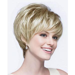 SEVENCOLORS Short Blonde Wigs for White Women Layered Mixed Blond Pixie Cut Wigs with Bangs Synthetic Short Hair Replacement Wigs