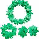 2 x CISMARK Hawaiian Luau flower Leis Jumbo necklace bracelets headband set (Green)