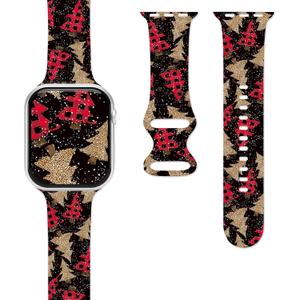 Christmas Watch Bands for Apple Watch Band 42/44/49mm for Men Women, Silicone Waterproof Adjustable Printed Smartwatch Strap for iWatch Series 9 8 7 6 5 4 3 2 1 SE Replacement Wristband Gifts 2 pack