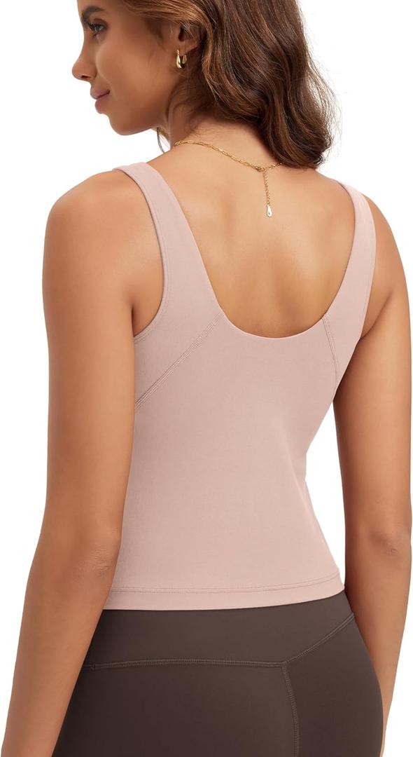 ODODOS Cloud Feeling Tank Bra for Women U Back Wirefree Longline Sports Bra Yoga Crop Top (Medium)