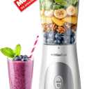 Mueller Smoothie Blender for Smoothies - Personal Blender for Shakes, Frozen Drinks, Baby Food & More, 15oz Travel Cup and Lid, Durable Stainless Steel Blades for Powerful Blending Performance, White