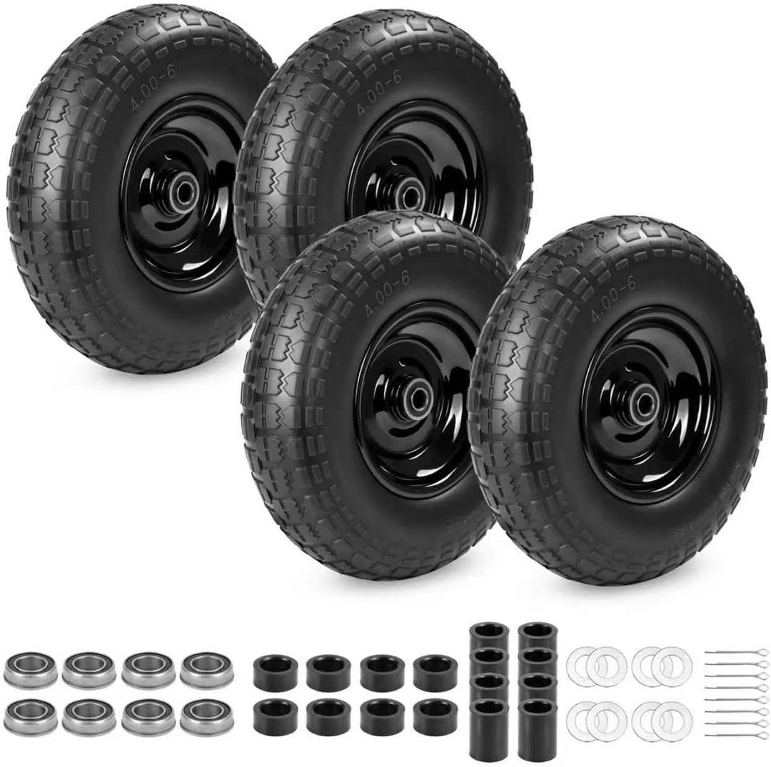 4Pc,13x4.0-6 Flat Free Tire and Wheel Replacement for Gorilla Cart,5/8"Axle