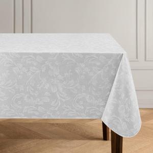 Elrene Home Fashions Camile Floral Damask-Scroll Water- and Stain-Resistant Vinyl Tablecloth with Flannel Backing, 52 Inches X 52 Inches, Square, Gray/White