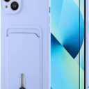 MZELQ TPU Wallet Compatible with iPhone 13 Case, Card Holder Camera Protection Cover + Screen Protector, Push-able Slot for Girls Women -Purple