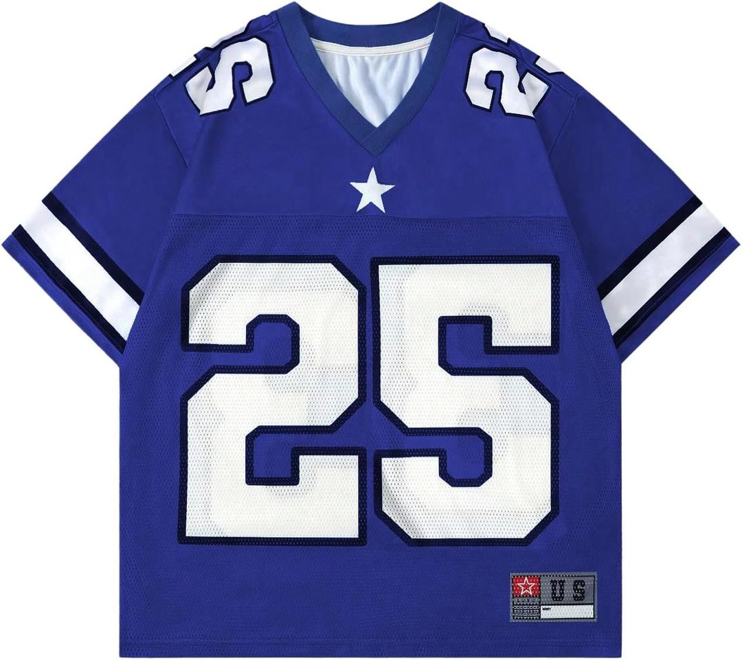 Men's Number Graphic Jersey Shirts Short Sleeve Striped Casual T Shirt Top Athletic Sports Jersey T Shirts Streetwear (Large, Royal Blue)