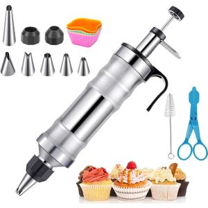 Cake Decorating Kit with 6 Stainless Steel Piping Tips, Frosting Gun & 8 Silicone Cups  Baking Supplies for Cake, Cupcake, Cookie Decorating  Piping Bags and Tips Set for Beginners & Bakers