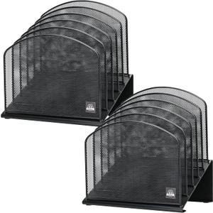 Delifox 2 Pack Inclined Desk File Organizer, 5 Slot Desktop File Folder Holder Document Holder Sorter Organization and Accessories for Office School Classroom (Black)