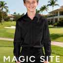 Boys Long Sleeve Button-Down Dress Shirts with Tie: 2 Fabrics (Stretch/Standard) & 2 Fits (Regular/Husky) (14, Black)