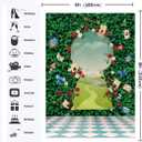 Wonderland Backdrop Green Leaves Rose Tea Party Photography Background Magic Hat Checkerboard Decorations Little Princess Girls Kid Birthday Photo Booth Prop (6X8FT(70x94inch))