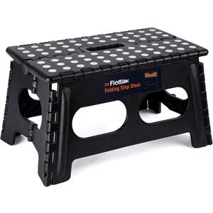 Flottian 9" Folding Step Stool for Adults and Kids 15-Inch Extra Wide Stool Holds Up to 300 lbs,Non-Slip Folding Stools with Handle,Compact Plastic Foldable Step Stool for Bathroom,Kitchen,ect (Black)