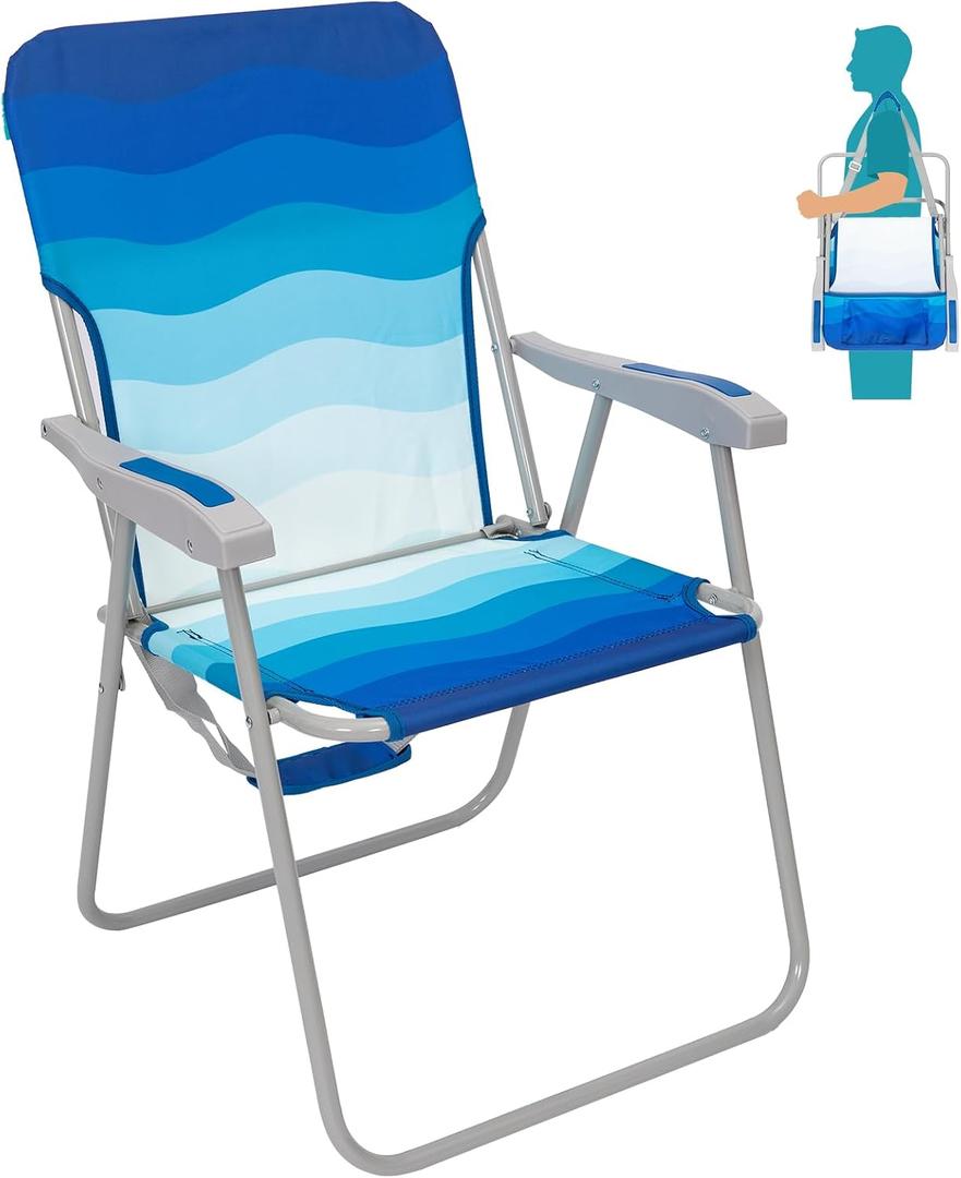 #WEJOY Folding Beach Chair for Adults, Lightweight Beach Chair with Shoulder Straps, High Back Camping Chairs with Hard Armrest, Supports 300lbs for Outdoor Lawn Concert