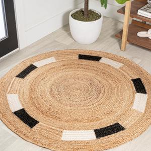 JONATHAN Y Porto Jute Circle Natural/Cream/Black 4' Round Indoor Area Rug, Cottage, Geometric, Easy-Cleaning for Living Room, Bedroom, Kitchen, Pet Friendly, Non-Shedding (RNF106A-4R)