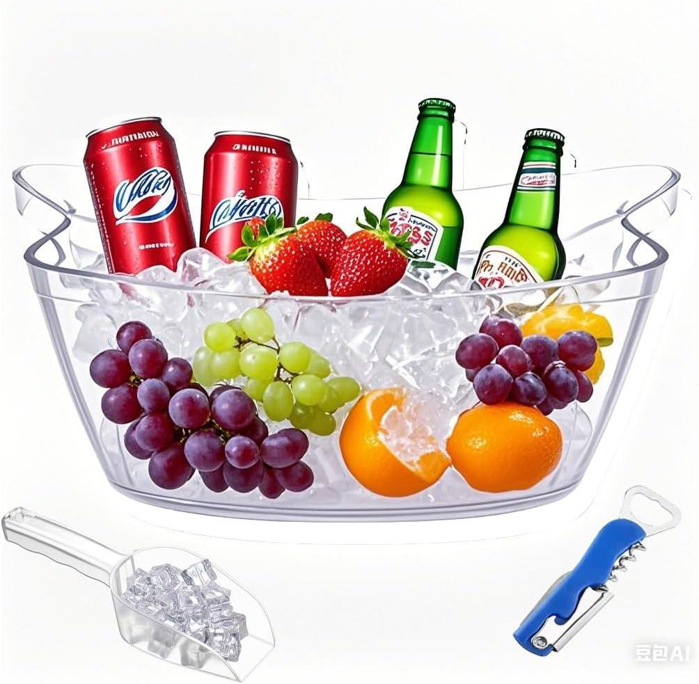 6L Ice Bucket with 1pc Scoops and 1 Wine Beer BottleOpener,Large Clear Acrylic Ice Bucket for for Wine Champagne Mimosa Cocktail Bar Picnic Fruit Storage Basket (1PC 6L)