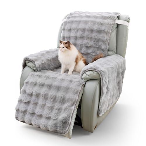 TOPCHANCES Thick Plush Rabbit Recliner Chair Cover,Warm Non Slip Lazy Boy Recliner Slipcover Covers Stay in Place,Furniture Protector with Elastic Straps for Kids Dogs Pets