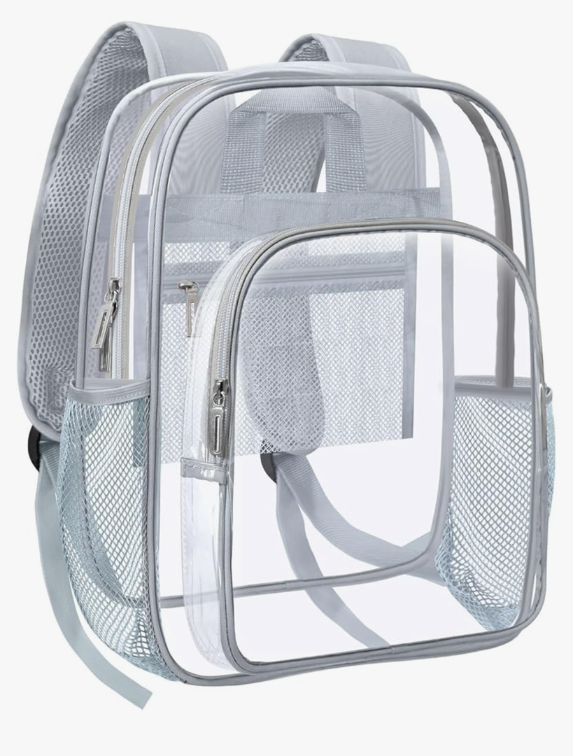 HEEYA Clear Backpack Heavy Duty Transparent Backpack for Security, Sports, Work, Travel, Stadium, Grey