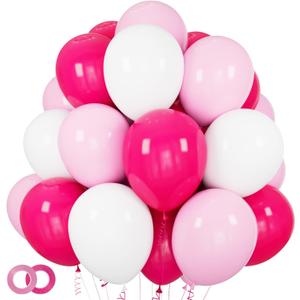 Pink White Balloons 100pcs 12 inch Hot Pink Pastel Pink White Balloons with 2 Ribbon for Mother's Day Valentine's Day Girl's Woman's Birthday Bridal Shower Wedding Party Decorations