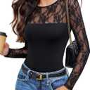 Avidlove Lace Long Sleeve Bodysuit for Women Crew Neck Body Suits Slimming Going Out Concert Tops Fall Outfits (Medium, Black)