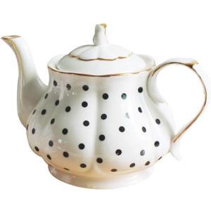European Style Teapot Handmade Ceramic Teapot Pumpkin Fluted Shape Vintage Tea Party Set Gift (Polka dot)