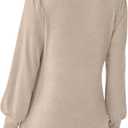 Womens Long Sleeve Tops Dressy Business Casual Blouses Basic Loose Fit V Neck Work Shirt 2025 Fall Clothes Outfits (Beige)