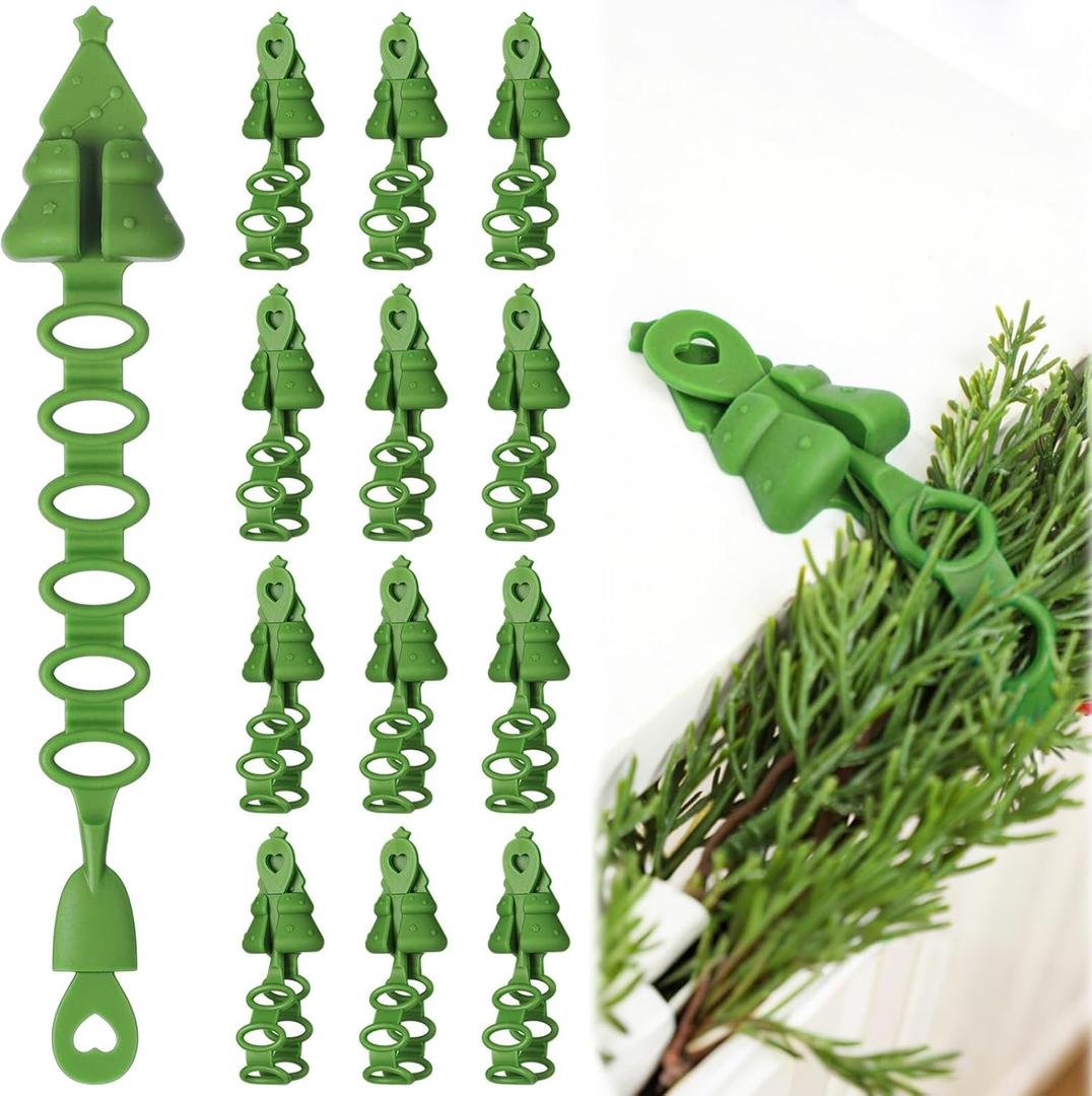 12 Pcs Christmas Garland Decorative Hanger for Mantle Banister Ties Christmas Tree Garland Hold Adjustable Bendable Wreath Fireplace Stocking Holder for Xmas Stair Indoor (Lime Green)