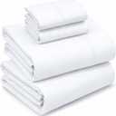 RUVANTI 100% Cotton Sheets Queen Size Percale Bedding, Cooling & Breathable, Durable with a Crisp, Soft & Comfortable Feel, 16" Deep Pocket, 4-Piece Set, Bright White