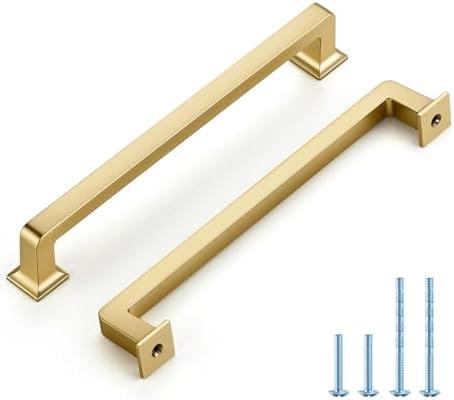 HOME EDIT 5 Pack 6-1/4 Inch Brushed Brass Cabinet Handles Solid Zinc Alloy Pulls for Kitchen Cupboard & Drawer Hardware