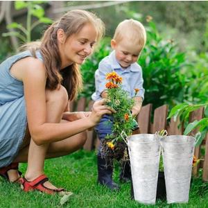3 pcs 10inch Small Galvanized Flower Bucket,Small Metal Vases for Flowers,Metal Vase,Galvanized Buckets for Party,Rustic Flower Vase,Rustic Vases for Home Dcor (Silver, 10inch Height)