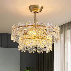Ceiling Fan with Light 20" Ceiling Fans with Lights and Remote, 6 Speeds, Dimmable, Fandelier Ceiling Fan, Chandelier Crystal Fan Light for Bedroom, Living Room, Nursery (Gold)