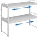2 Pack Expandable Kitchen Cabinet Shelves Organizers, Stackable Adjustable Small Storage Shelf Rack Stand Riser for Pantry Cabinet Cupboard Kitchen Counter Organization, 22 lbs Capacity, Length:20.5" (White)