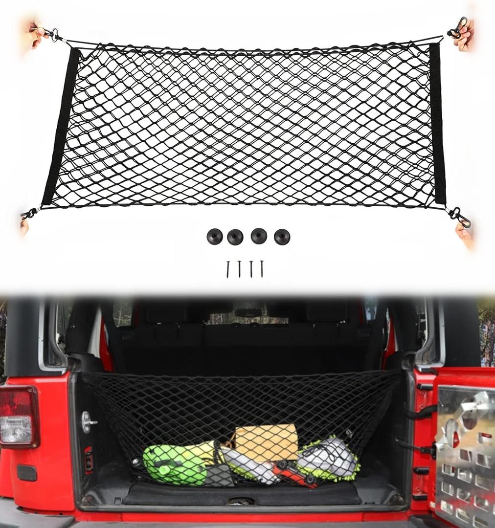 Voodonala 40 x 18 Inches Universal Mesh Envelope Trunk Cargo Storage Organizer Net Elastic Mesh Net Pickup Truck Bed Divider Compatible for Cars, Vans, Trucks and SUVs, for Jeep, for Dodge, for Toyota