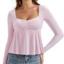 OMKAGI Cute Peplum Babydoll Tops for Women Going Out Double Layer Long Sleeve Shirts (Pink, S)
