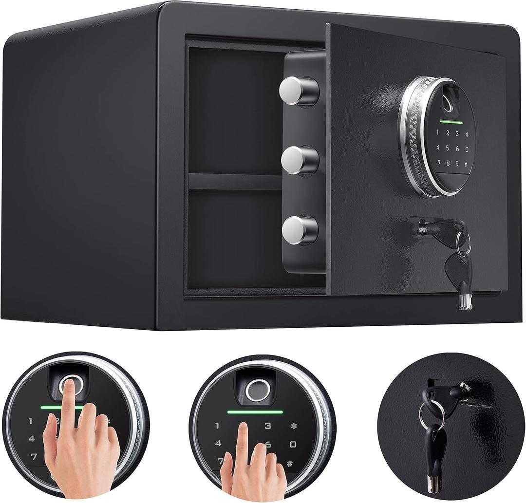 Biometric Digital Security Home Safe, Safes for Home Storage Cash Jewelry and Valuables,1.0 Cubic Feet Gun Use Storage Small Fingerprint Safe Box. (No fireproof bag, 9.8”H X 13.8”W X 11”D)