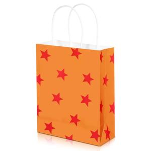 Oudain 5 Pcs Anime Theme Party Supplies Happy Birthday Paper Bags Candy Treat Goodie Gift Bags for Cartoon Animation Birthday Party Favors Decoration(Red Star Orange)