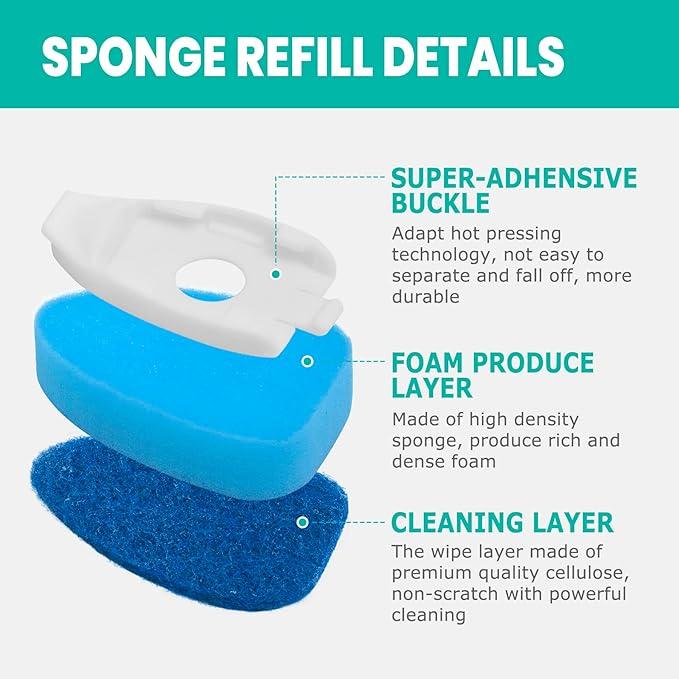 Dish Wand Refills Sponge Head with Hole,Non Scratch Dishwand Refill Heavy Duty Replacement Head,Soap Control Dispensing Scrubbers for Kitchen,Pans,Dishwasher Tools,Compatible Sponges Scrub with Handle (10 Count)