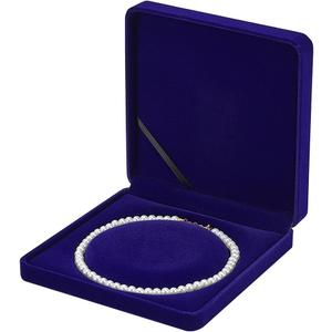 FINGERINSPIRE Velvet Pearl Necklace Storage Gift Box 7.48x7.48x1.6inch Square Velvet Jewelry Gift Box Dark Blue Necklace Gift Display Case Wedding Jewelry Storage Holder for Long Pearl Chain Necklace