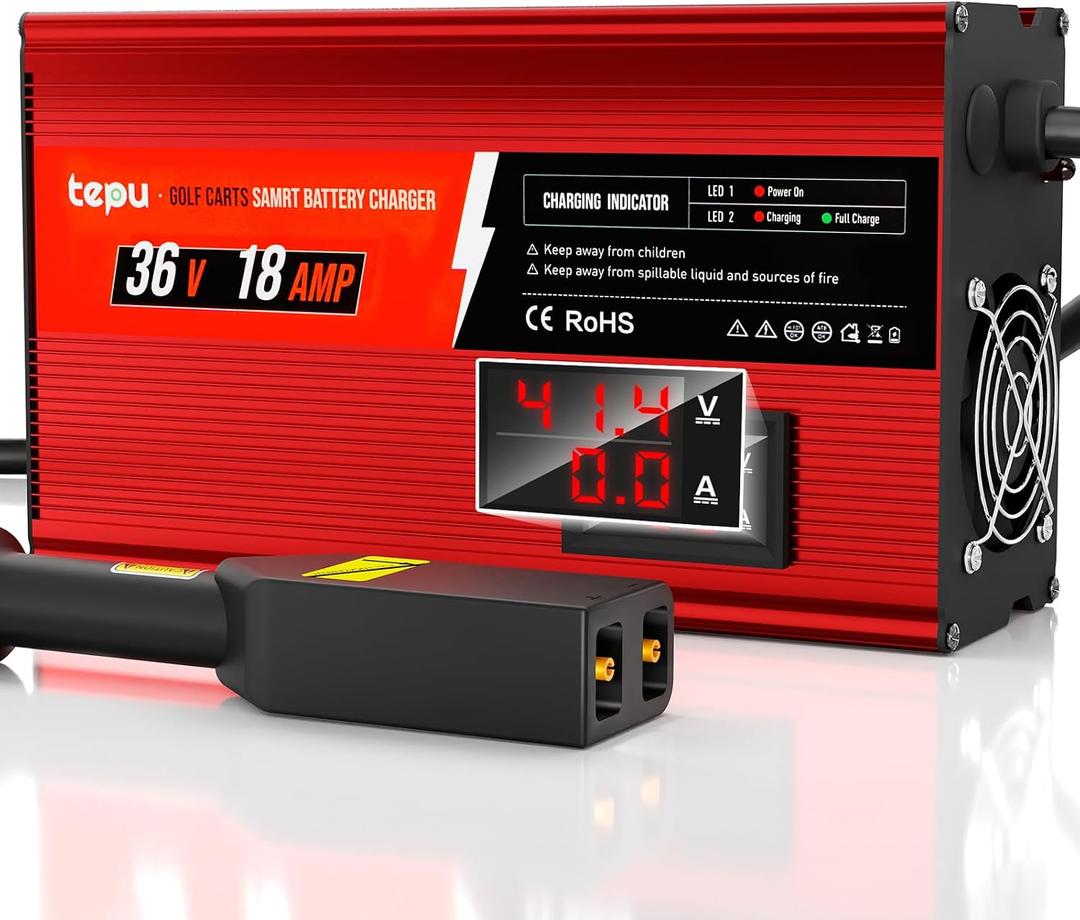 New Upgrades 36 Volt 18 Amp Golf Cart Battery Charger with Voltage Screen Display for EZGO TXT with D Style Plug, 16 Feet, 900w, Full Charge in 4 to 6 Hours, 36v Golf Cart Charger, Trickle Charge