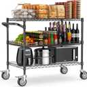 Leteuke 1120LBS Heavy Duty Rolling Utility Cart, 3 Tier Rolling Carts with Wheels, NSF Commercial Grade with Handle Bar & Shelf Liners, 45"x25"x39" Storage Cart for Kitchen, Restaurant, Plant Display, Black