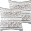 Levtex Home - Adare Taupe - Euro Sham - Striped Floral - Taupe, Grey and Cream - (26x26in.) - No Insert - Cotton