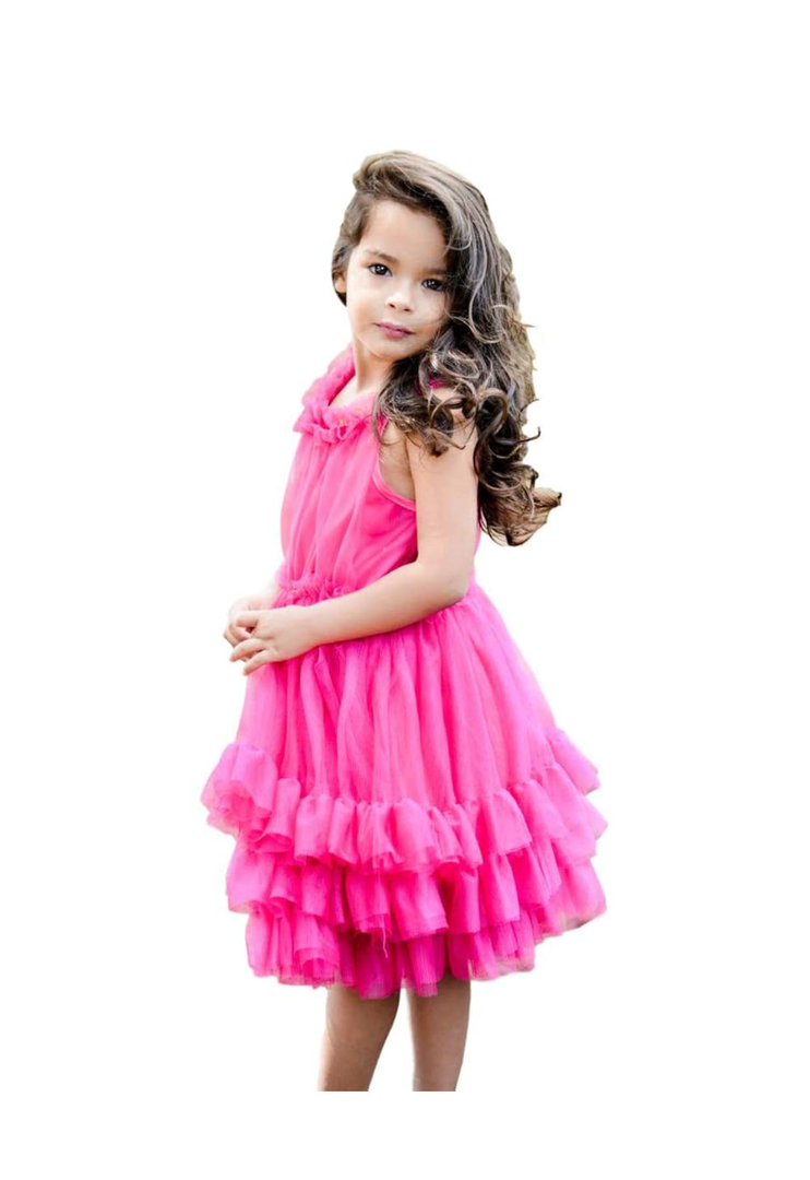 Girl Tulle Layered Special Occasions Fancy Dress Fuchsia, 8Y