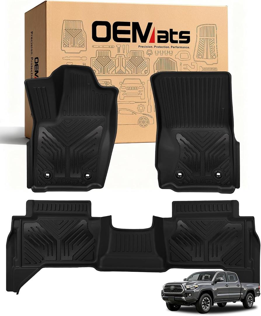 Premium Color TPE Floor Mats for Toyota Tacoma 2024 2025 2026 Double Cab Auto Tran (Not fit Hybrid) | Carbon Fiber Wing Design | All-Weather Floor Liners TRD/SR/SR5/limited 1st&2nd Row Mats