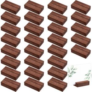 Blosssound 24 Pcs Wood Place Card Holders Black Wooden Table Number Holder Stands Name Card for Wedding Party Events Exhibition Decoration Office Restaurant Business(Brown,3 x 1.6 x 0.8 Inches)