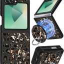 Buleens for Samsung Galaxy Z Flip 6 Case - with Ring Stand & Camera Cover Aesthetic Cute Designed for Women Girls Girly Cool Brown Leopard Teens for Galaxy Z Flip 6 Phone Case Compatible with Magsafe