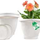 Plastic Flower Pots Planters For Indoor Plants, 4 Pack 10 Inch White Plant Pots With Drainage Hole & Tray, Modern Decorative Large Plant Pot With Saucer For Indoor Outdoor Plants Garden House Planter