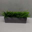 MyGift 15 Inch Artificial Green Grass Plants Potted in Ribbed Gray Concrete Planter Box, Tabletop Faux Greenery in Rectangular Cement Pot Centerpiece Dcor