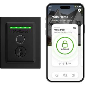 Kwikset Halo Touch Fingerprint Wi-Fi Smart Lock, Keyless Entry Door Low Profile Deadbolt, Geofence Auto-Unlock, Grade AAA Certified, No Hub Easy Install, Matte Black 