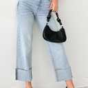 Lesore Womens High Waist Wash Denim Wide Leg Straight Leg Jeans Pants with Cuffed Hem (Blue)