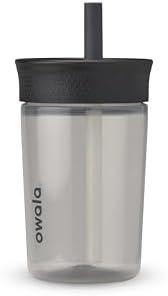 Owala Kids BPA-Free Plastic Tumbler with Spill Resistant Flexible Straw, Easy to Clean, Kids Water Bottle, Great for Travel, Dishwasher Safe, 15 Oz, Black and Gray (Skate Park)